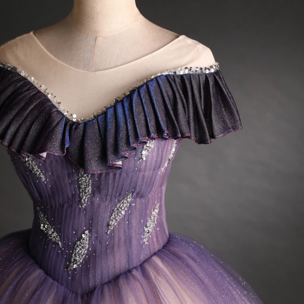 Elegant Gradient-Color Purple Glitter Prom Dresses 2021 Ball Gown Scoop Neck Beading Sequins Short Sleeve Backless Floor-Length / Long Prom Formal Dresses