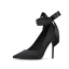 Élégant Noire Promo Satin Escarpins 2021 Bride Cheville Noeud 10 cm Talons Aiguilles Talons Hauts À Bout Pointu Escarpins