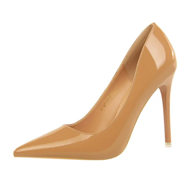 Eenvoudige Rode Hal Lakleer Pumps 2021 10 cm Naaldhakken / Stiletto Spitse Neus Hoge Hakken