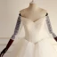 Élégant Champagne Volants Gonflée Robe De Mariée 2018 Robe Boule Fait main Perlage Paillettes Cristal De l'épaule Dos Nu 3/4 Manches Longue Mariage