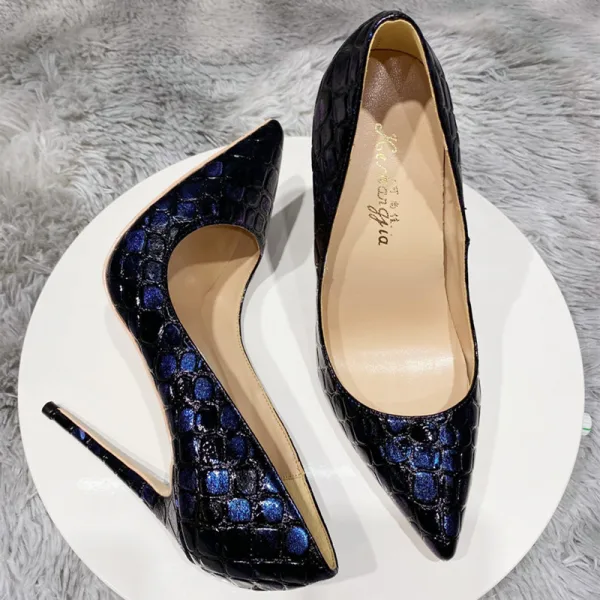 Vintage / Retro Navy Blue Hall Pumps 2021 12 cm Stiletto Heels High Heels Pointed Toe Pumps
