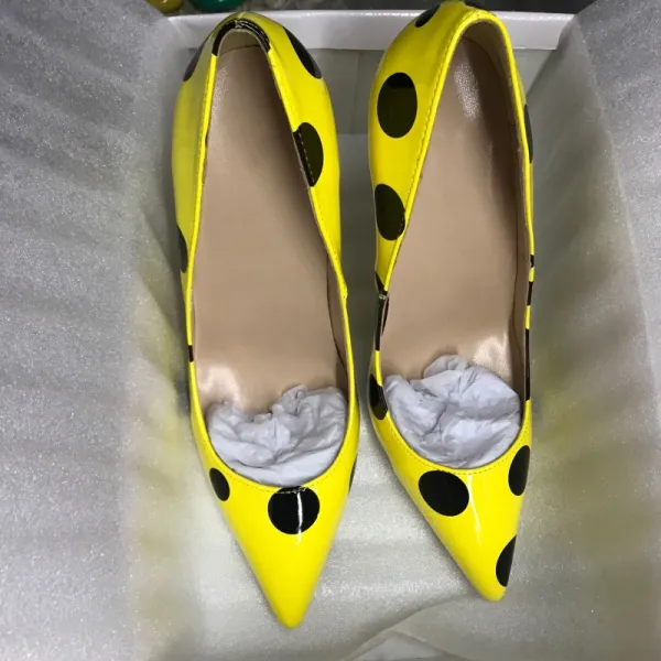 Chic / Beautiful Yellow Cartoon Outdoor / Garden Spotted Pumps 2021 12 cm Stiletto Heels Pointed Toe High Heels