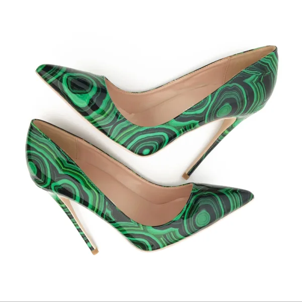 Amazing / Unique Dark Green Rave Club Doodle Pumps 2021 Patent Leather 12 cm Stiletto Heels Pointed Toe High Heels