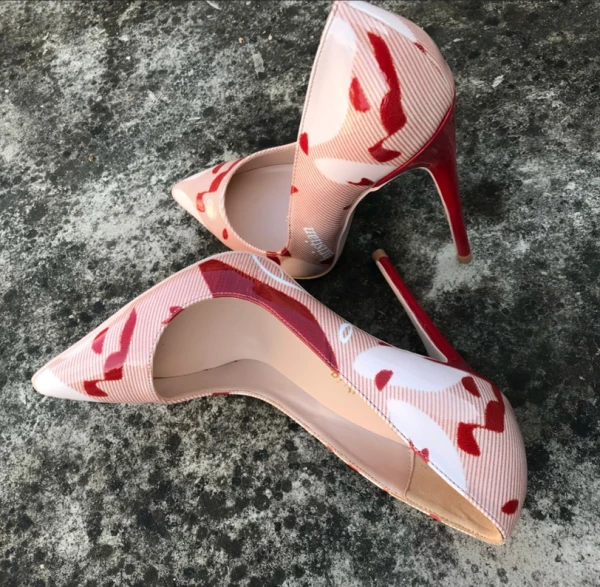 Schöne Multifarben Freizeit Gekritzel Pumps 2021 Lackleder 12 cm Stilettos Spitzschuh Hochhackige