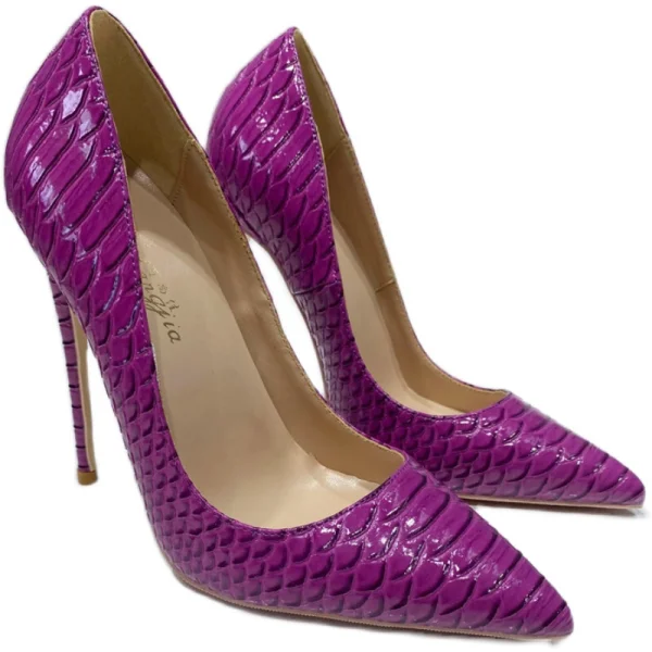 Chic / Beautiful Grape Rave Club Snakeskin Print Pumps 2021 12 cm Stiletto Heels Pointed Toe High Heels