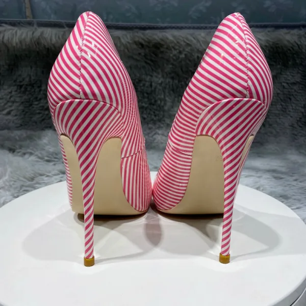 Unika Godis Rosa Randig Bal Pumps 2021 12 cm Stilettklackar Högklackade Spetsiga Pumps