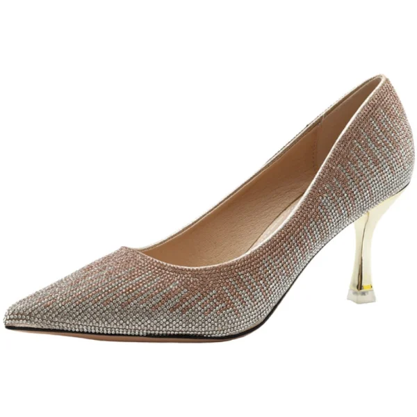 Charming Gold Evening Party Rhinestone Pumps 2021 7 cm Stiletto Heels High Heels Pointed Toe Pumps