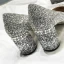 Glittrande Sexig Silver Afton Paljetter Pumps 2021 Läder 6 cm Rhinestone Tjocka Klackar Högklackade Spetsiga Pumps