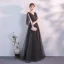 Modern / Fashion Black Evening Dresses  2018 A-Line / Princess Sash V-Neck Backless Short Sleeve Floor-Length / Long Formal Dresses