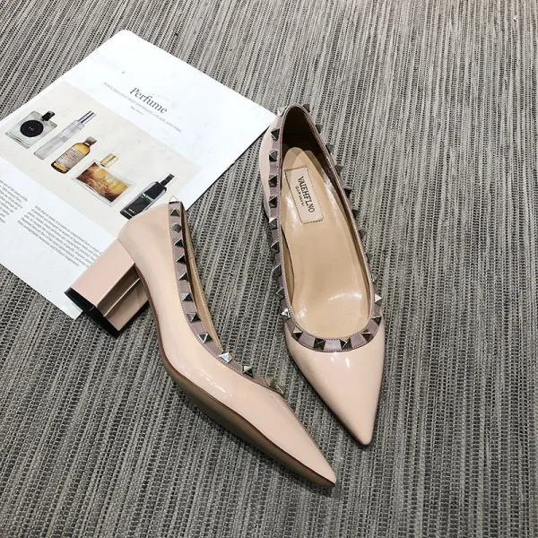 Charming Black Evening Party Rivet Pumps 2021 Leather Patent Leather 6 cm Stiletto Heels Pointed Toe High Heels