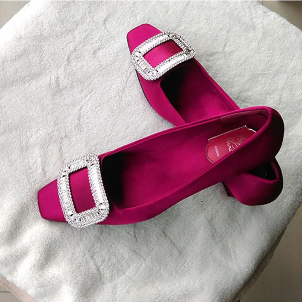Vintage Röd Silke Satin Bal Rhinestone Pumps 2021 5 cm Stilettklackar Spetsiga Högklackade