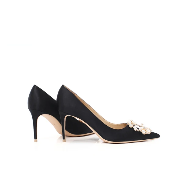 Elegant Green Prom Satin Pearl Rhinestone Pumps 2021 10 cm Stiletto Heels Pointed Toe High Heels