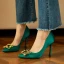 Elegant Dark Green Prom Satin Rhinestone Pumps 2021 10 cm Stiletto Heels Pointed Toe High Heels