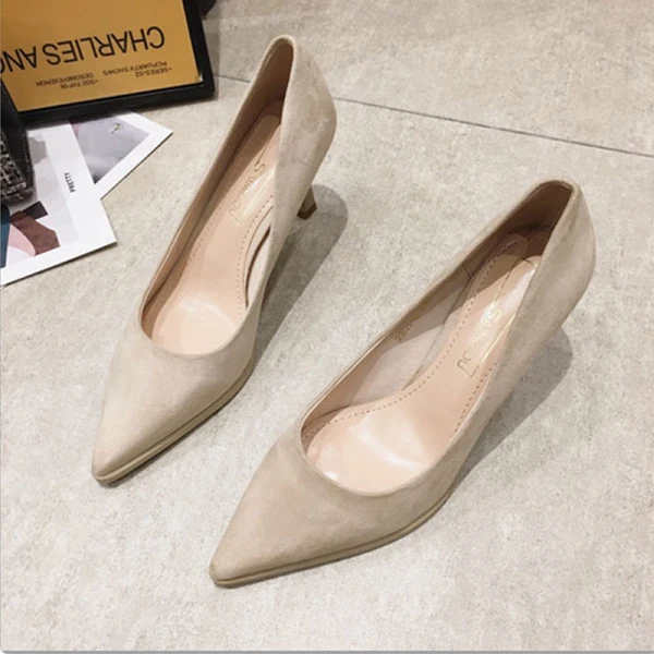 Simple Noire Bureau OL Daim Escarpins 2021 7 cm Talons Aiguilles À Bout Pointu Talons Hauts