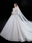 Luxury / Gorgeous Ivory With Cloak Wedding Dresses 2021 Ball Gown High Neck Beading Rhinestone Sequins Bow Long Sleeve Royal Train Wedding