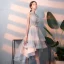 Chic / Belle Argenté Robe De Cocktail 2018 Princesse Perlage Paillettes Noeud Encolure Dégagée Sans Manches Asymétrique Robe De Ceremonie
