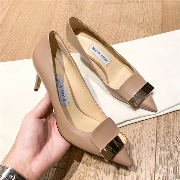 Chic / Beautiful OL Office Black Pumps 2021 Buckle 7 cm Stiletto Heels High Heels Pointed Toe Pumps
