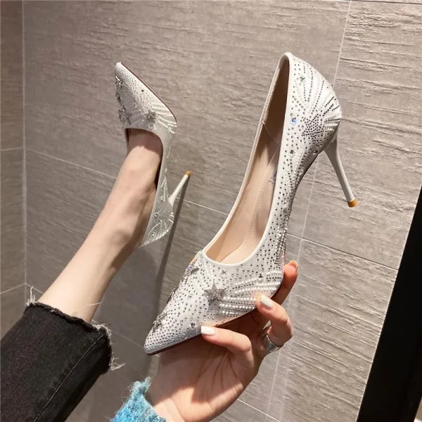 Charmant Noire Soirée Étoile Faux Diamant Escarpins 2021 8 cm Talons Aiguilles Talons Hauts À Bout Pointu Escarpins