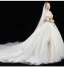 Élégant Champagne Robe De Mariée 2018 Princesse En Dentelle Fleur Perlage Gland Faux Diamant De l'épaule Dos Nu Manches Courtes Cathedral Train Mariage