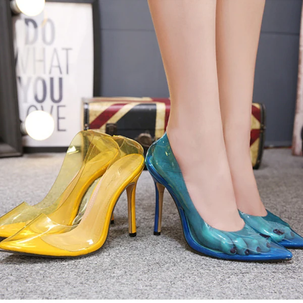 Sexy Yellow Cocktail Party Transparent Pumps 2021 11 cm Stiletto Heels High Heels Pointed Toe Pumps