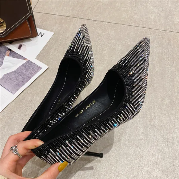 Sparkly Gold Rhinestone Evening Party Pumps 2021 7 cm Stiletto Heels High Heels Pointed Toe Pumps