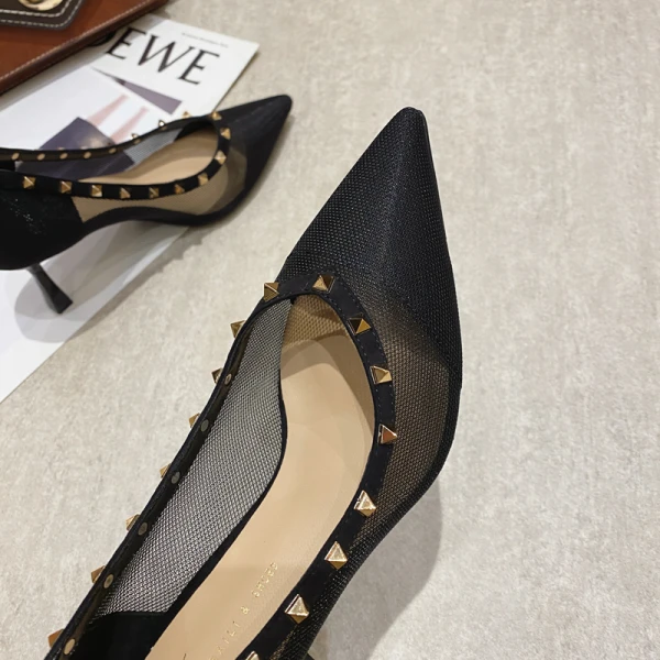 Fashion Rivet Black See-through Evening Party Pumps 2021 7 cm Stiletto Heels Pointed Toe High Heels Pumps