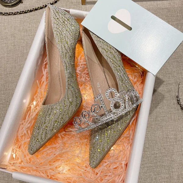 Glitzernden Charmant Rot Strass Pailletten Abend Pumps 2021 9 cm Stilettos Spitzschuh Hochhackige Pumps