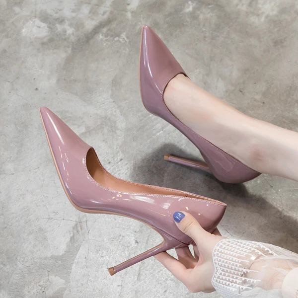 Fashion Burgundy Evening Party Patent Leather Pumps 2021 Leather High Heels 10 cm Stiletto Heels Pointed Toe Pumps