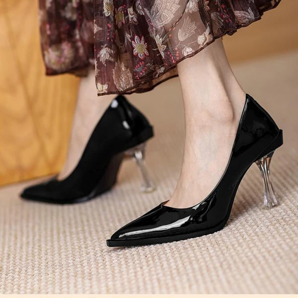 Fashion Beige Cocktail Party Pumps 2021 Leather Crystal 8 cm Stiletto Heels High Heels Pointed Toe Pumps