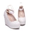 Modern / Fashion White Wedding Shoes 2018 Lace Pearl Ankle Strap 10 cm Wedges Round Toe Wedding