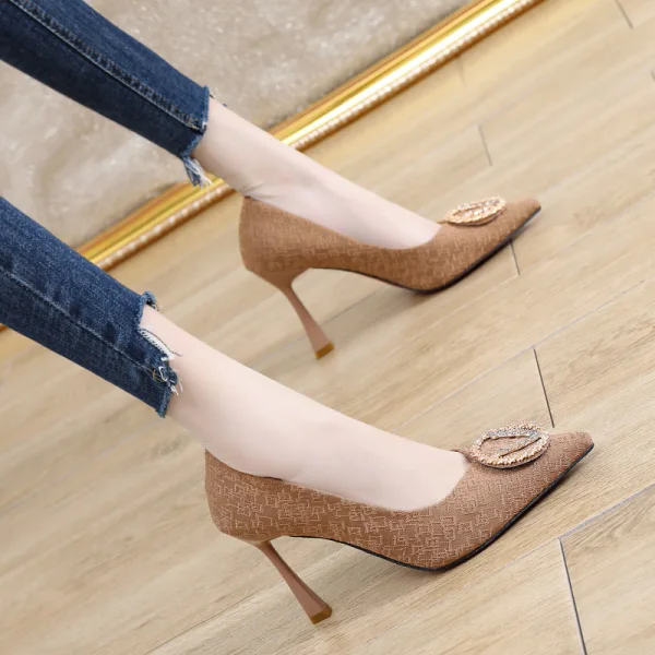 Mode Noire Soirée Faux Diamant Escarpins 2021 9 cm Talons Aiguilles À Bout Pointu Escarpins Talons Hauts