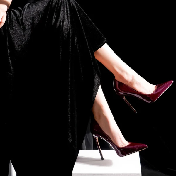 Mode Burgunderrot Abend Lackleder Pumps 2021 10 cm Stilettos Spitzschuh Pumps Hochhackige