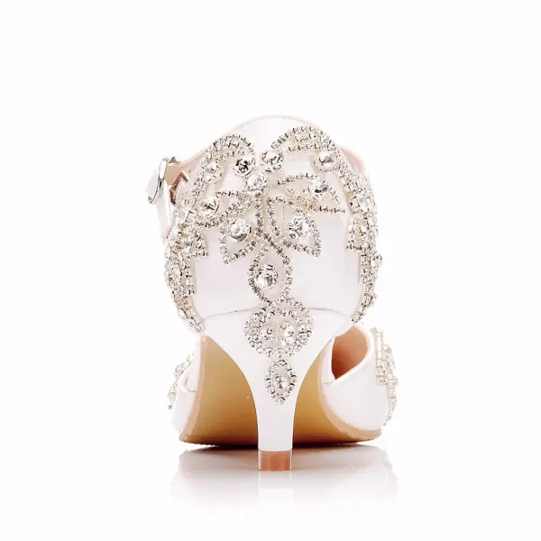 Sjarmerende Hvit Ball Damesko 2018 Spenne Rhinestone 5 cm Stiletthæler Spisse Høyhælte