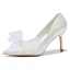 Classic Ivory Tulle Bow Pearl Wedding Shoes 2021 Leather 8 cm Stiletto Heels Pointed Toe Wedding Pumps High Heels