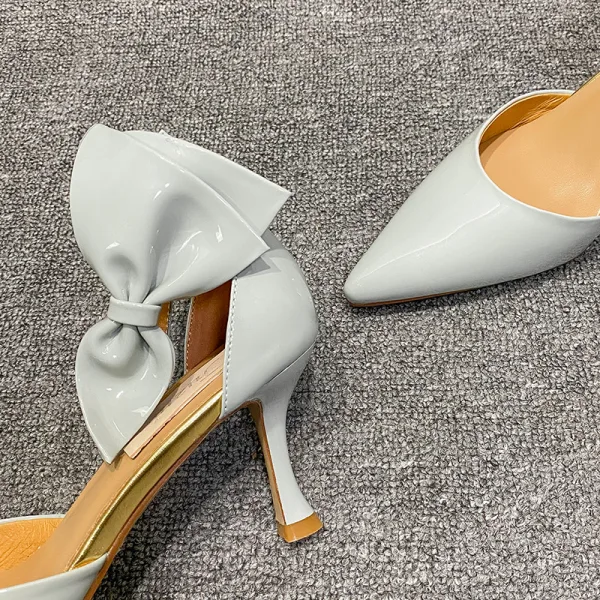 Fashion White Cocktail Party Womens Sandals 2021 Bow Ankle Strap 6 cm Stiletto Heels Pointed Toe Sandals High Heels