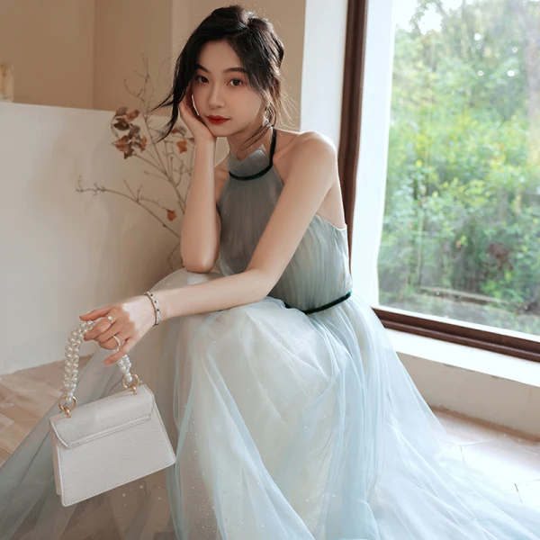 Modest / Simple Sky Blue Bridesmaid Dresses 2021 A-Line / Princess Short Sleeve Backless Bow Sash Floor-Length / Long Bridesmaid Wedding Party Dresses