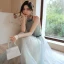 Modest / Simple Sky Blue Bridesmaid Dresses 2021 A-Line / Princess Short Sleeve Backless Bow Sash Floor-Length / Long Bridesmaid Wedding Party Dresses