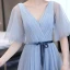 Modest / Simple Sky Blue Bow Sash Bridesmaid Dresses 2021 A-Line / Princess Short Sleeve Backless Floor-Length / Long Wedding Party Dresses