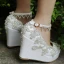 Mode Vita Casual Damskor 2018 Rhinestone Ankelband 10 cm Kilklackar Platåskor Pande Zote Toe