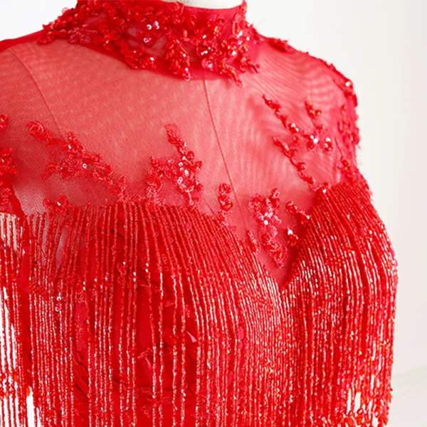 Luxury / Gorgeous Pearl Pink Evening Dresses 2018 A-Line / Princess Handmade Beading Tassel Crystal Sequins Appliques Scoop Neck Backless Short Sleeve Court Train Formal Dresses