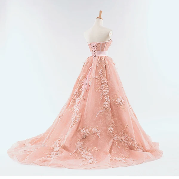 Elegant Perle Rosa Ballkjoler 2018 Prinsesse Perle Appliques Kjæreste Ryggløse Uten Ermer Chapel Train Formelle Kjoler