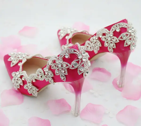 Chic / Beautiful Fuchsia Evening Party Pumps 2018 Rhinestone 8 cm Stiletto Heels Pointed Toe Pumps
