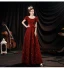 Sparkly Vintage / Retro Burgundy Prom Dresses 2021 A-Line / Princess Beading Sequins Sash Bow Scoop Neck Short Sleeve Backless Floor-Length / Long Prom Formal Dresses