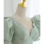 Vintage / Retro Sage Green Prom Dresses A-Line / Princess 2021 Scoop Neck Puffy Short Sleeve Backless Bow Tea-length Prom Formal Dresses
