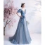 Chic / Belle Bleu Ciel Paillettes Robe De Bal 2021 Princesse V-Cou Manches Courtes Dos Nu Noeud Longue Promo Robe De Ceremonie