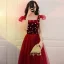 Vintage / Retro Red Pearl Sequins Prom Dresses 2021 A-Line / Princess Square Neckline Short Sleeve Backless Floor-Length / Long Prom Formal Dresses