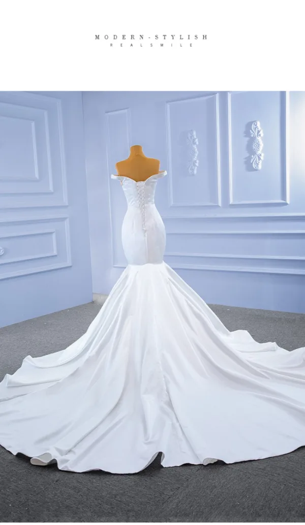 Vintage / Retro Ivory Satin Wedding Dresses 2021 Trumpet / Mermaid Off-The-Shoulder Sleeveless Backless Royal Train Wedding