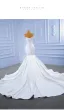 Vintage / Retro Ivory Satin Wedding Dresses 2021 Trumpet / Mermaid Off-The-Shoulder Sleeveless Backless Royal Train Wedding