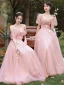 Chic / Beautiful Blushing Pink Lace Butterfly Bridesmaid Dresses 2021 A-Line / Princess Short Sleeve Backless Floor-Length / Long Bridesmaid Wedding Party Dresses