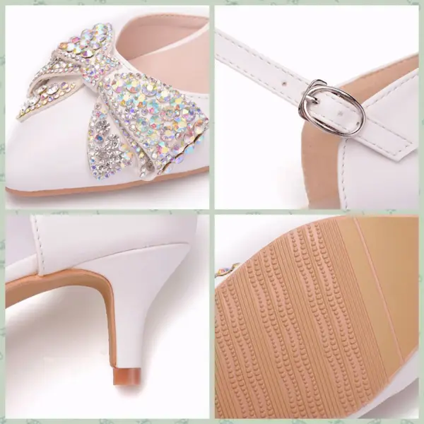 Chic / Beautiful White Casual Womens Shoes 2018 Buckle Rhinestone Bow 5 cm Stiletto Heels Pointed Toe High Heels